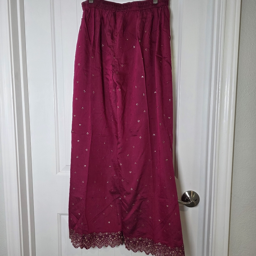 NEW 3 Piece Pakistani Desi Cotton Silk Magenta Women's Embroidered Outfit Medium - Picture 7 of 9